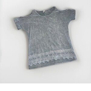 American Age Gray Top with Lace Detail